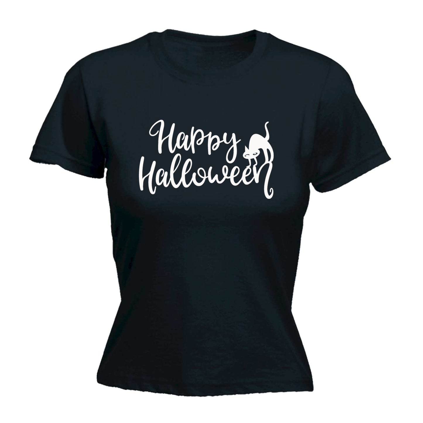 Happy Halloween Black Cat - Funny Womens T-Shirt Tshirt