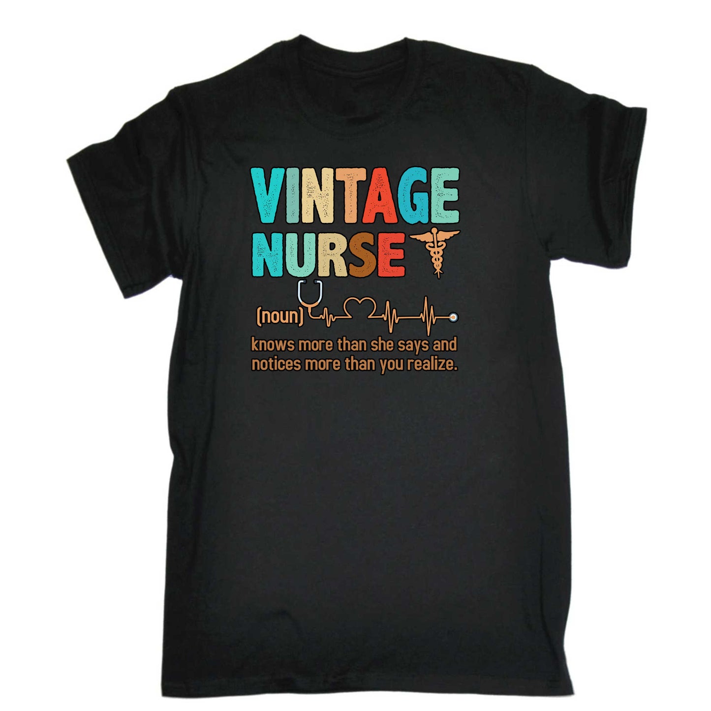 Vintage Nurse Noun Knows More - Mens 123t Funny T-Shirt Tshirts