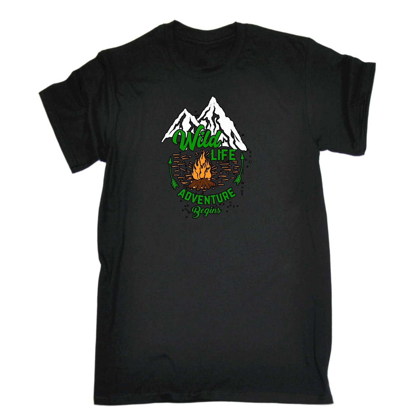 Wild Life Adventure Begins Mountains Camping - Mens 123t Funny T-Shirt Tshirts