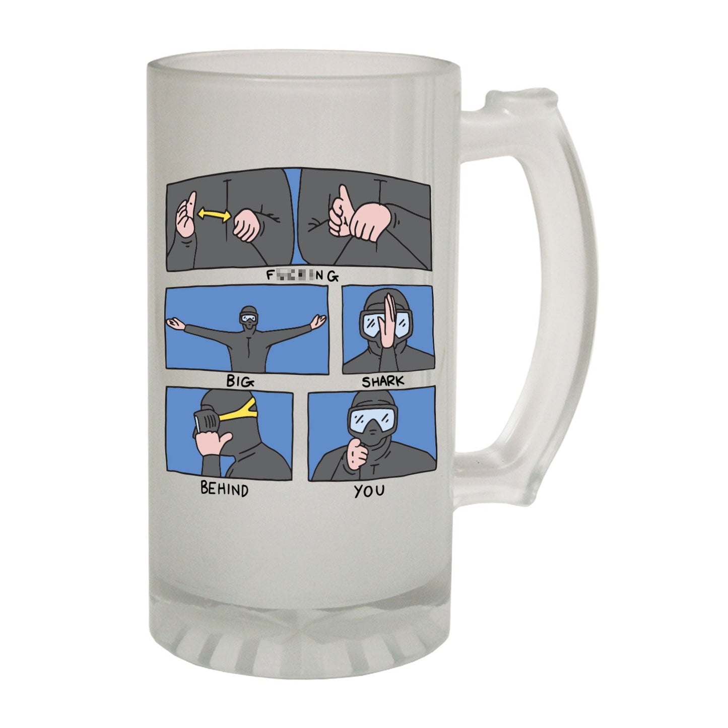Big Shark Behind Diving - Novelty Funny Frosted Stein - Gift Boxed