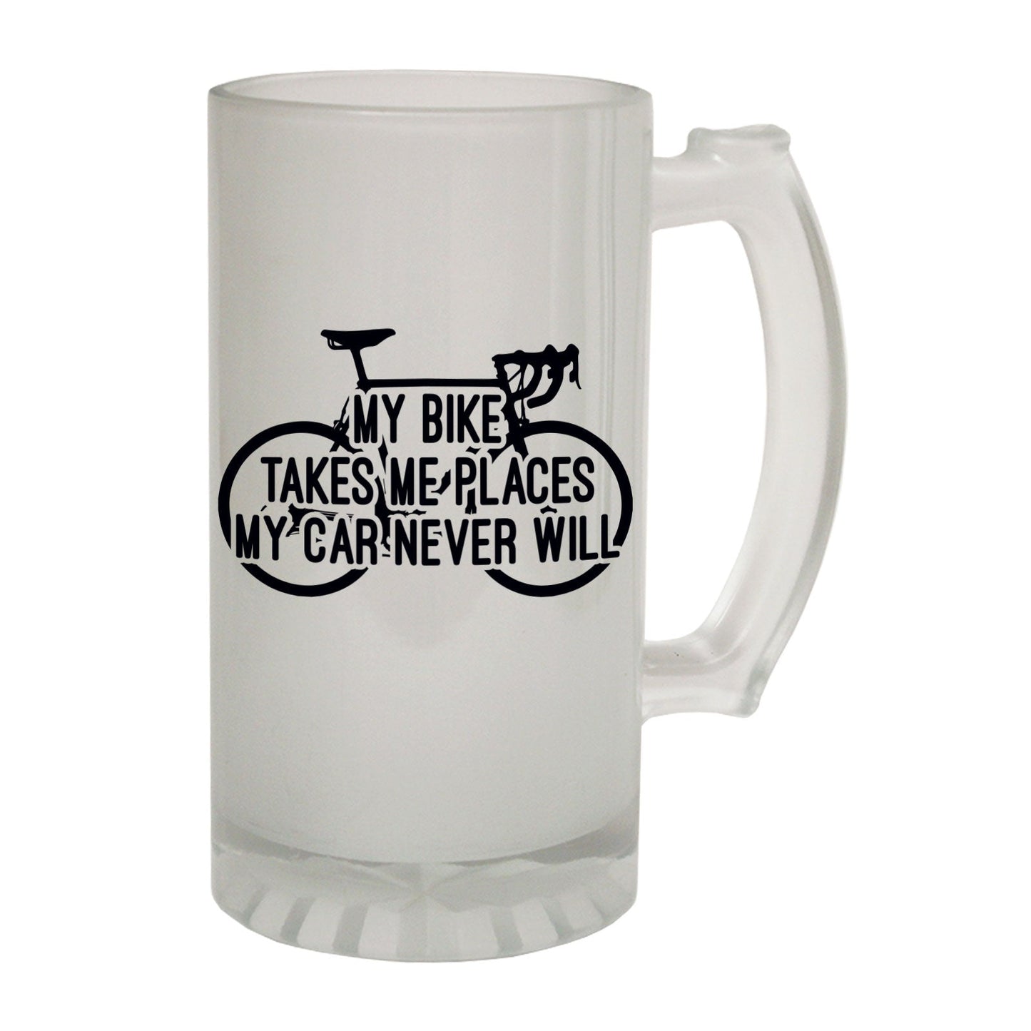 Bike Takes Me Places - Novelty Funny Frosted Stein - Gift Boxed