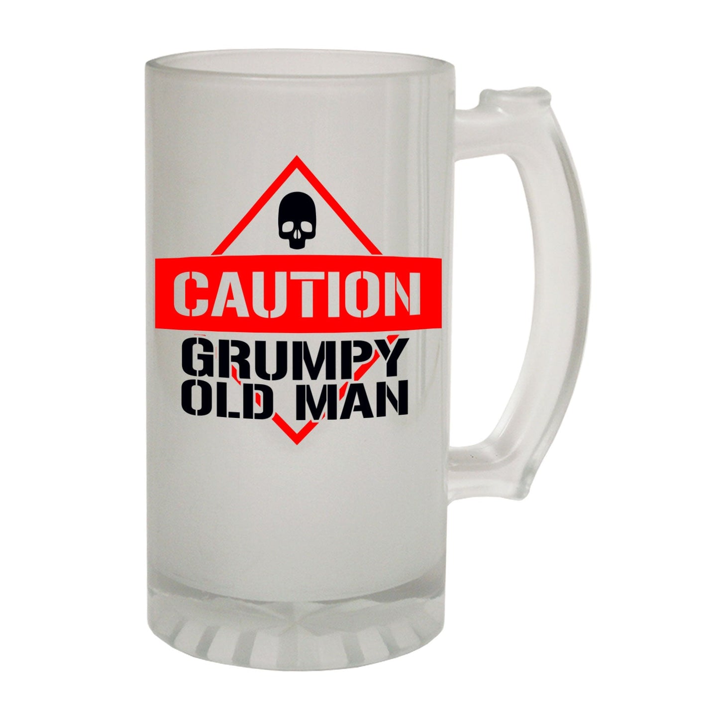 Caution Grumpy Old Man Funny - Novelty Funny Frosted Stein - Gift Boxed