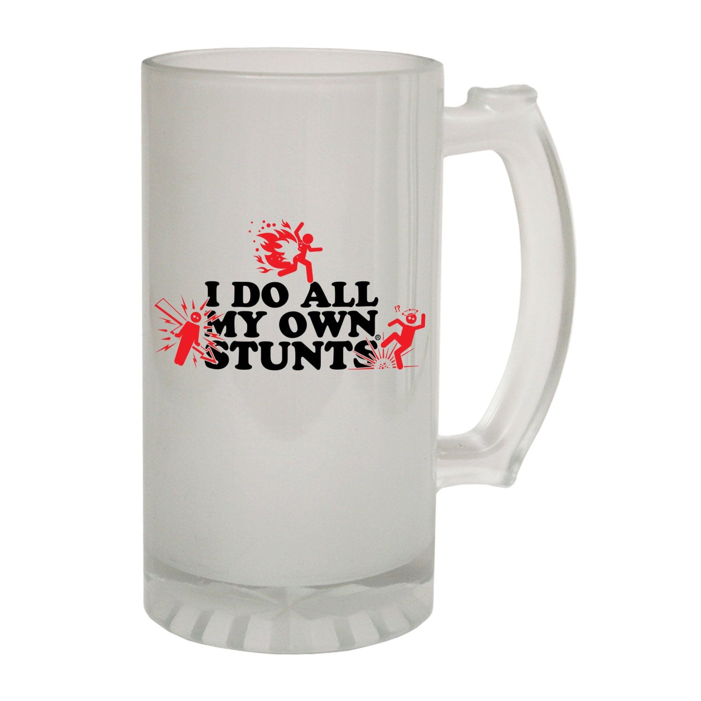 Do All My Own Stunts Crazy - Novelty Funny Frosted Stein - Gift Boxed