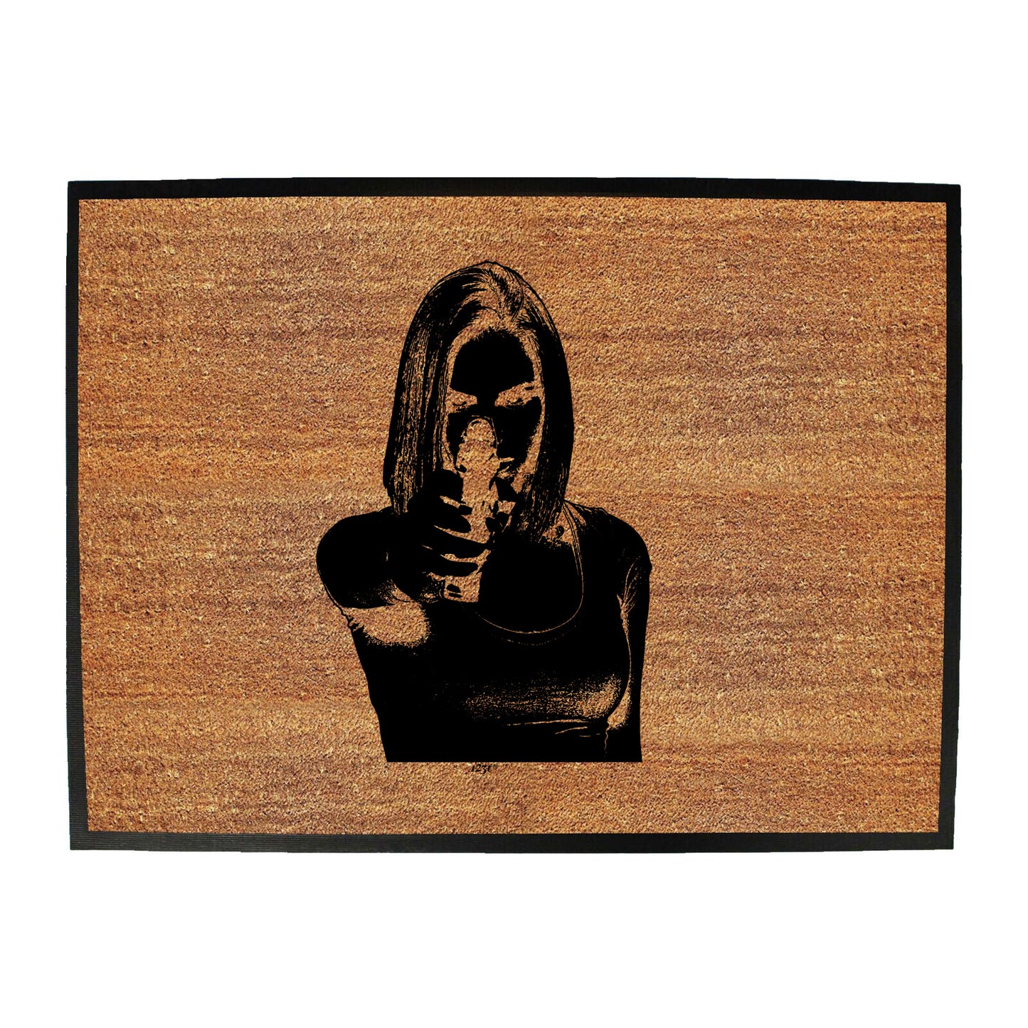 Girl Shooting Blond Gangster - Funny Novelty Doormat