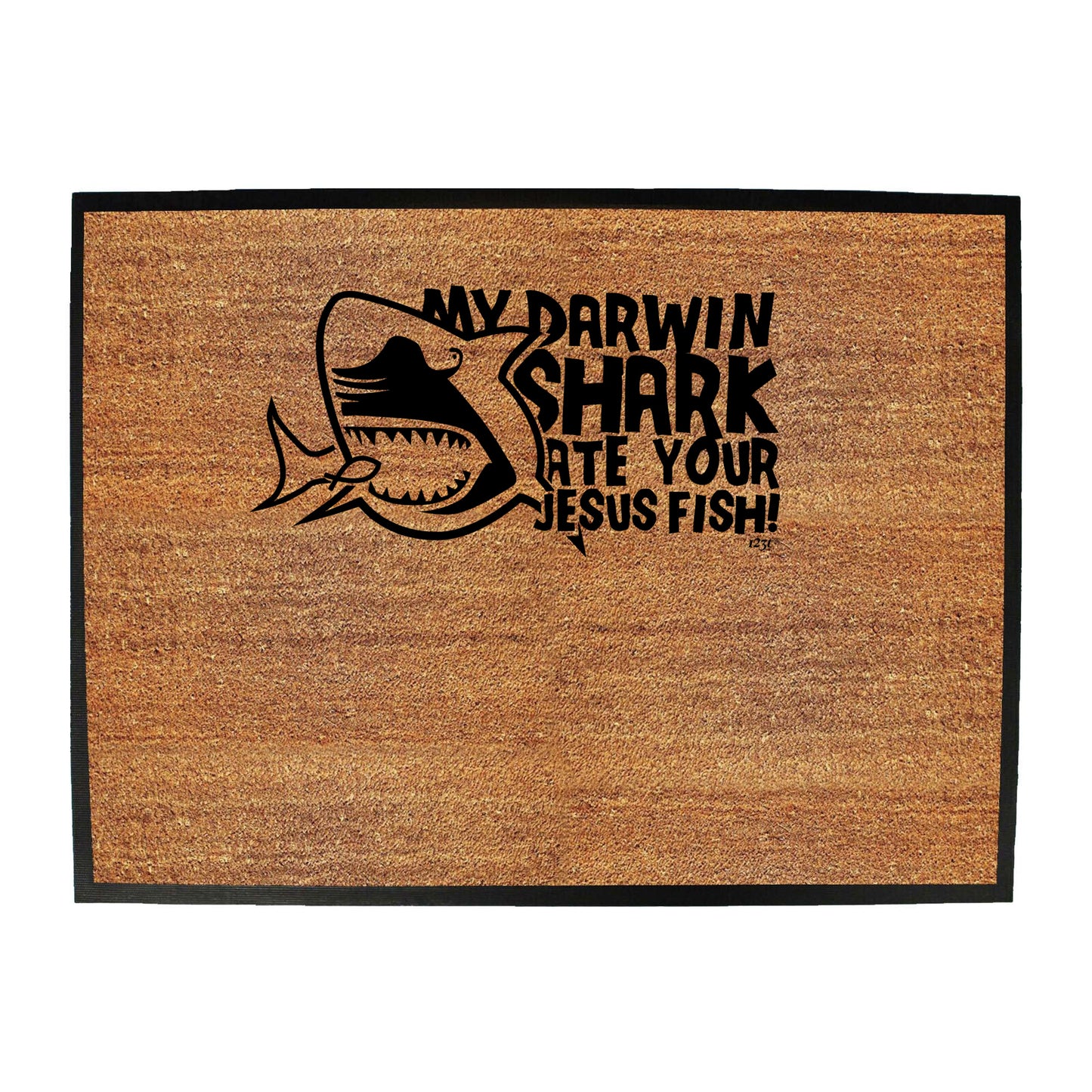 My Darwin Shark Ate Your Jesus Fish - Funny Novelty Doormat