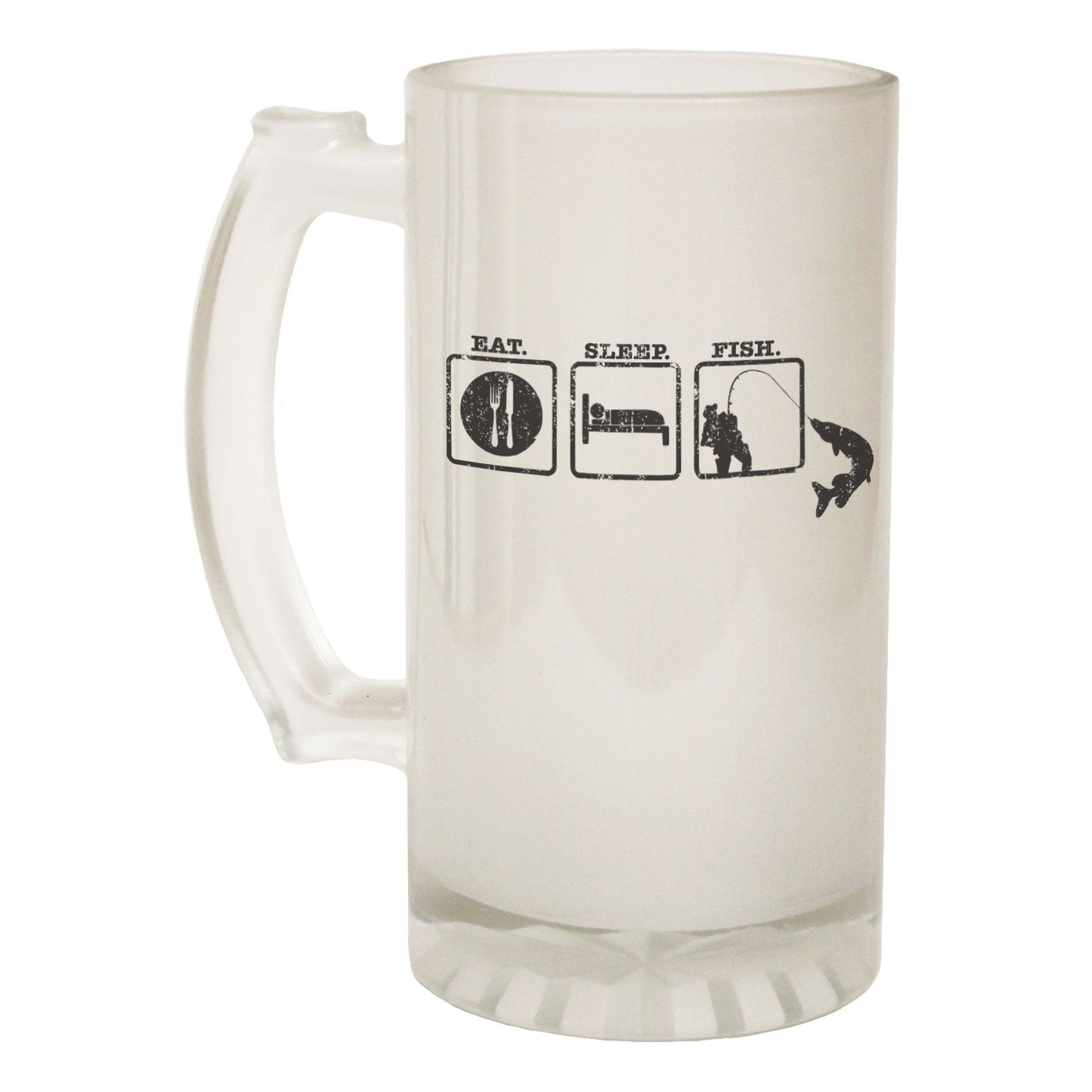 Eat Sleep Fish Fishing - Novelty Funny Frosted Stein - Gift Boxed