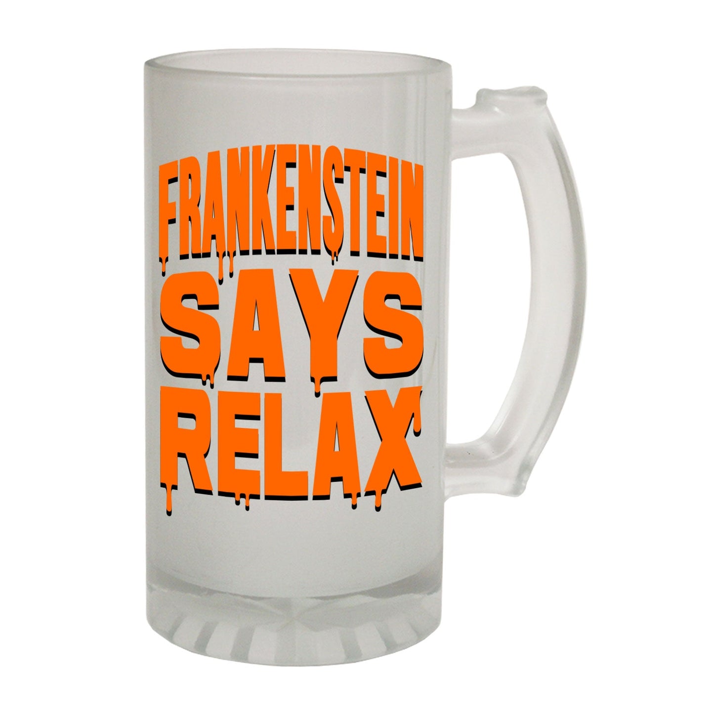 Frankenstein Says Relax Halloween - Novelty Funny Frosted Stein - Gift Boxed