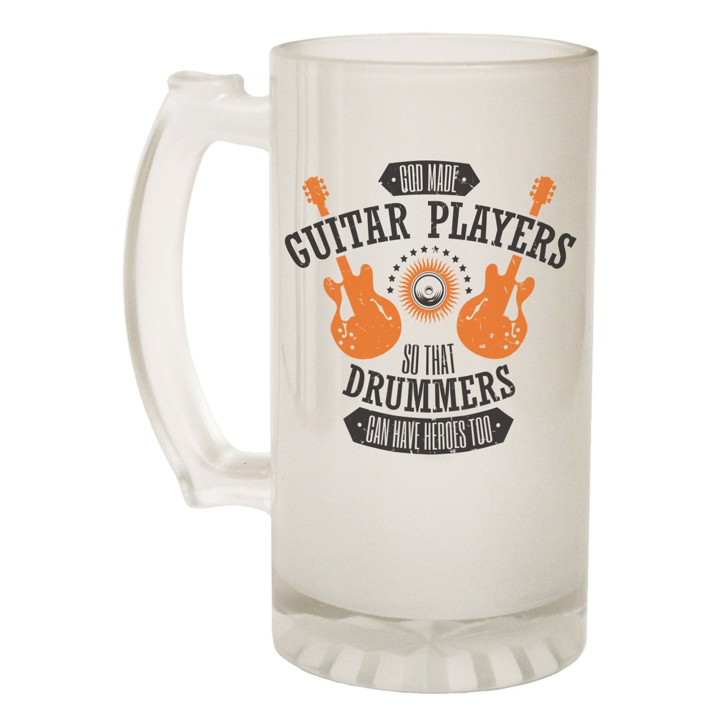 God Made Guitar Players Band - Novelty Funny Frosted Stein - Gift Boxed