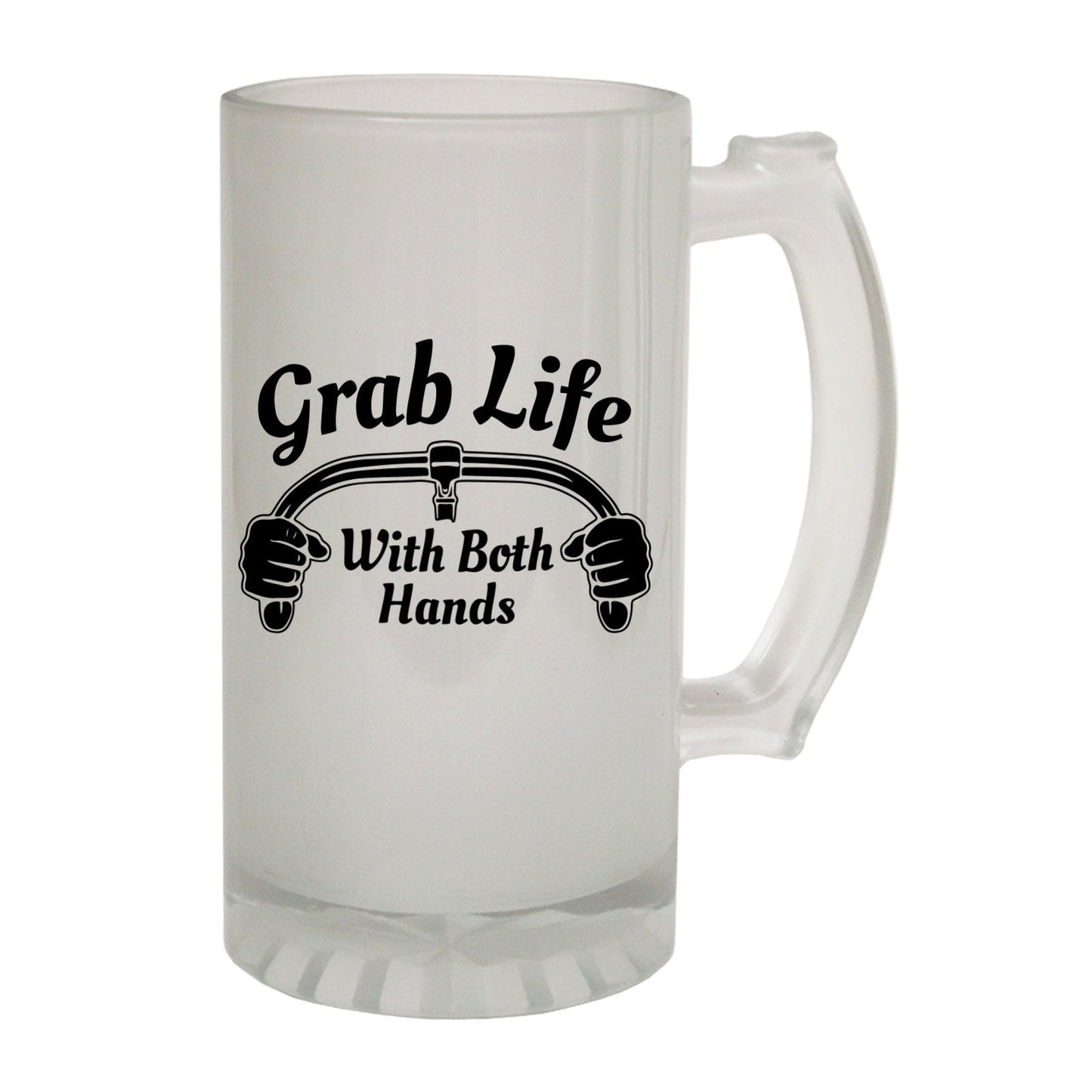 Grab Life Hands Cycling - Novelty Funny Frosted Stein - Gift Boxed
