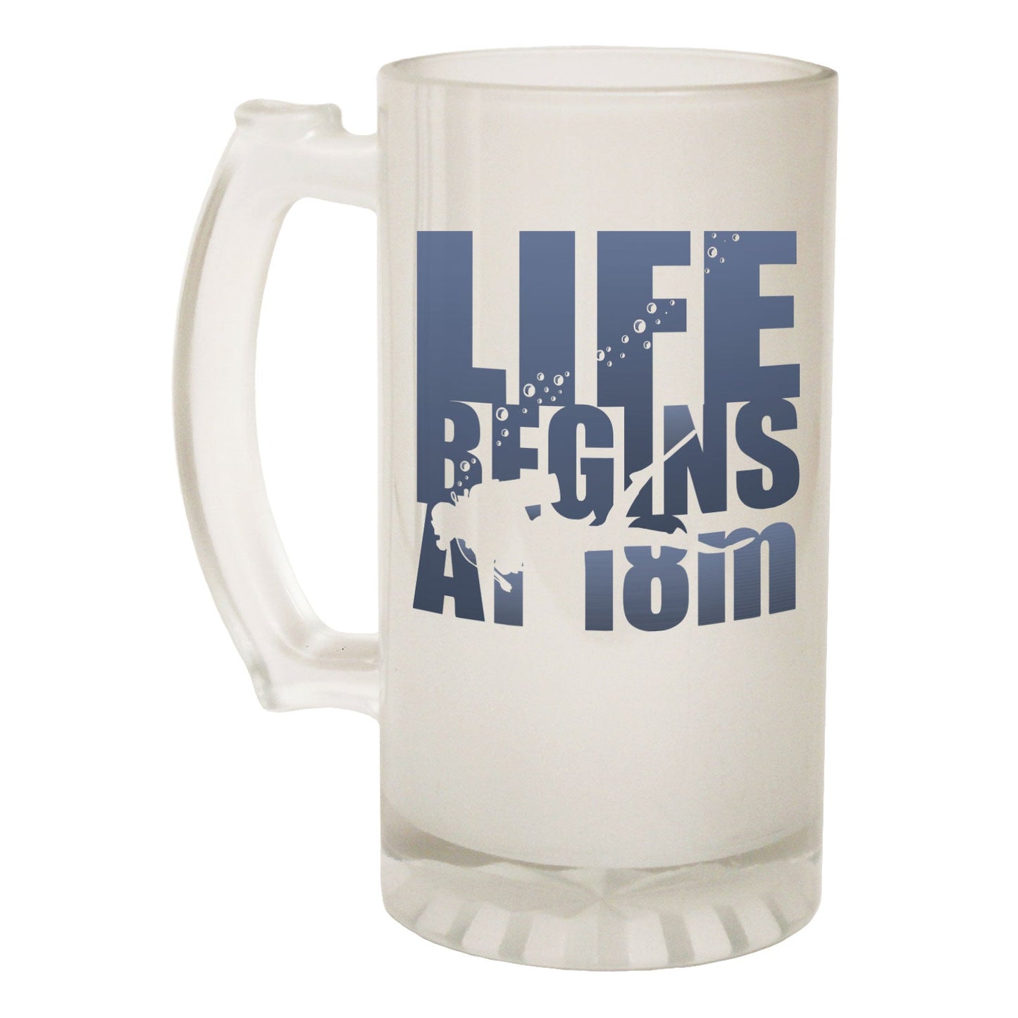 Life Begins 18M Diving - Novelty Funny Frosted Stein - Gift Boxed