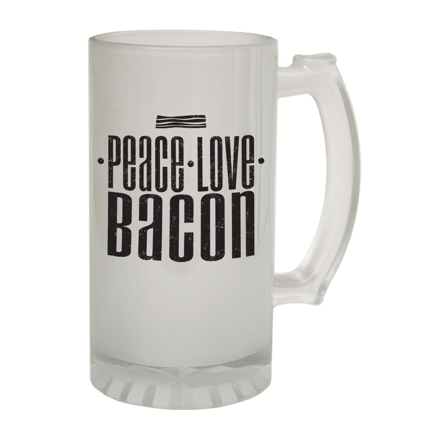 Peace Love Bacon BBQ - Novelty Funny Frosted Stein - Gift Boxed