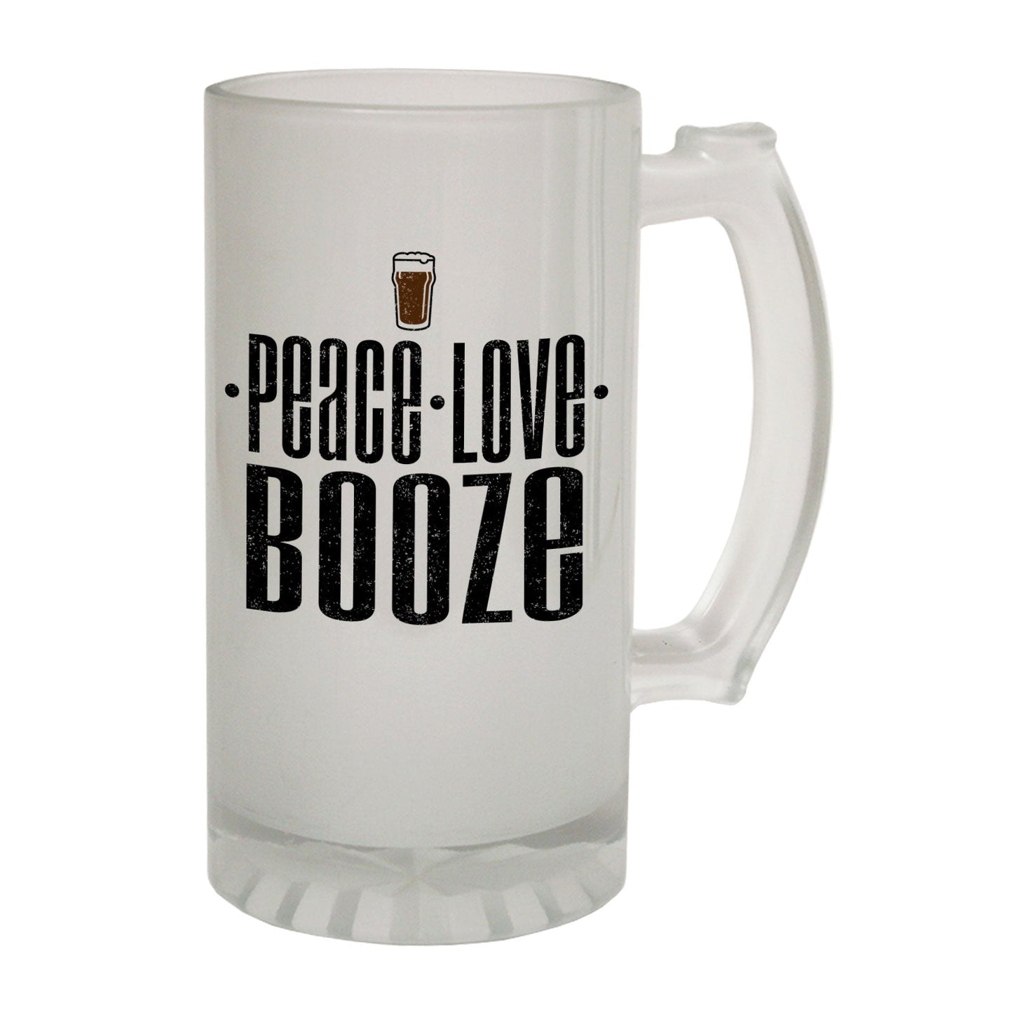 Peace Love Booze Lager - Novelty Funny Frosted Stein - Gift Boxed