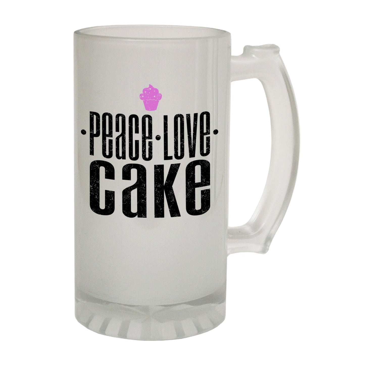 Peace Love Cake Baking - Novelty Funny Frosted Stein - Gift Boxed