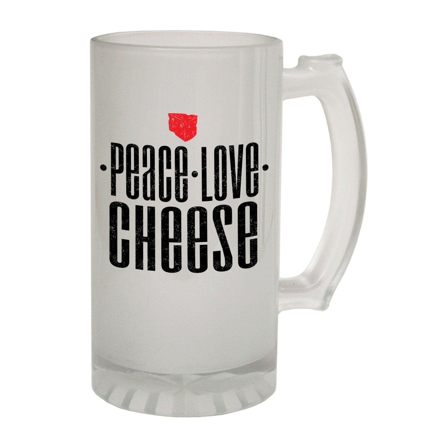 Peace Love Cheese Cheesy - Novelty Funny Frosted Stein - Gift Boxed