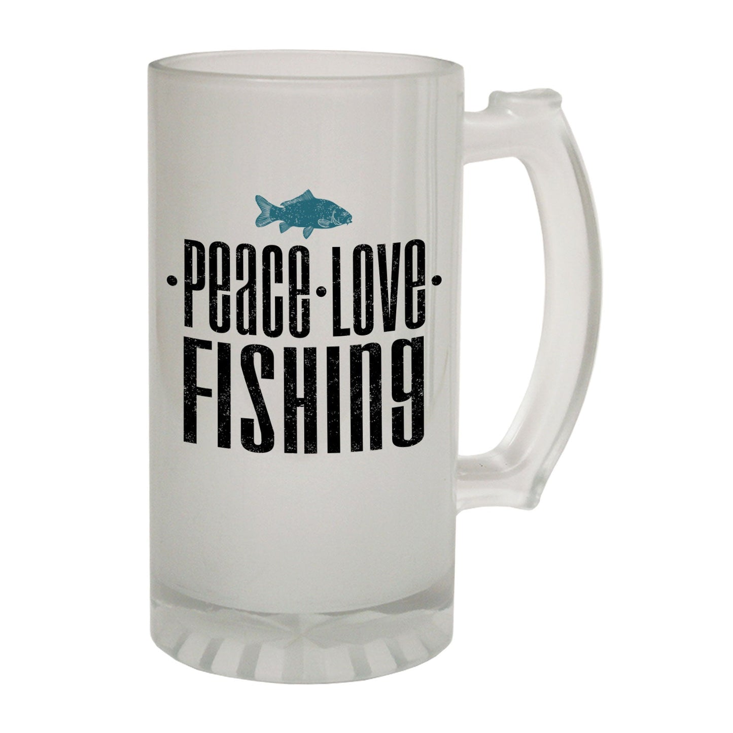 Peace Love Fishing Fish - Novelty Funny Frosted Stein - Gift Boxed