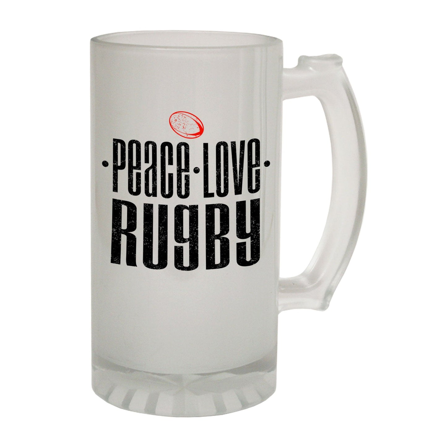 Peace Love Rugby Player - Novelty Funny Frosted Stein - Gift Boxed