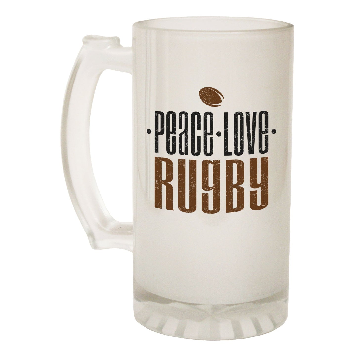 Peace Love Rugby - Novelty Funny Frosted Stein - Gift Boxed