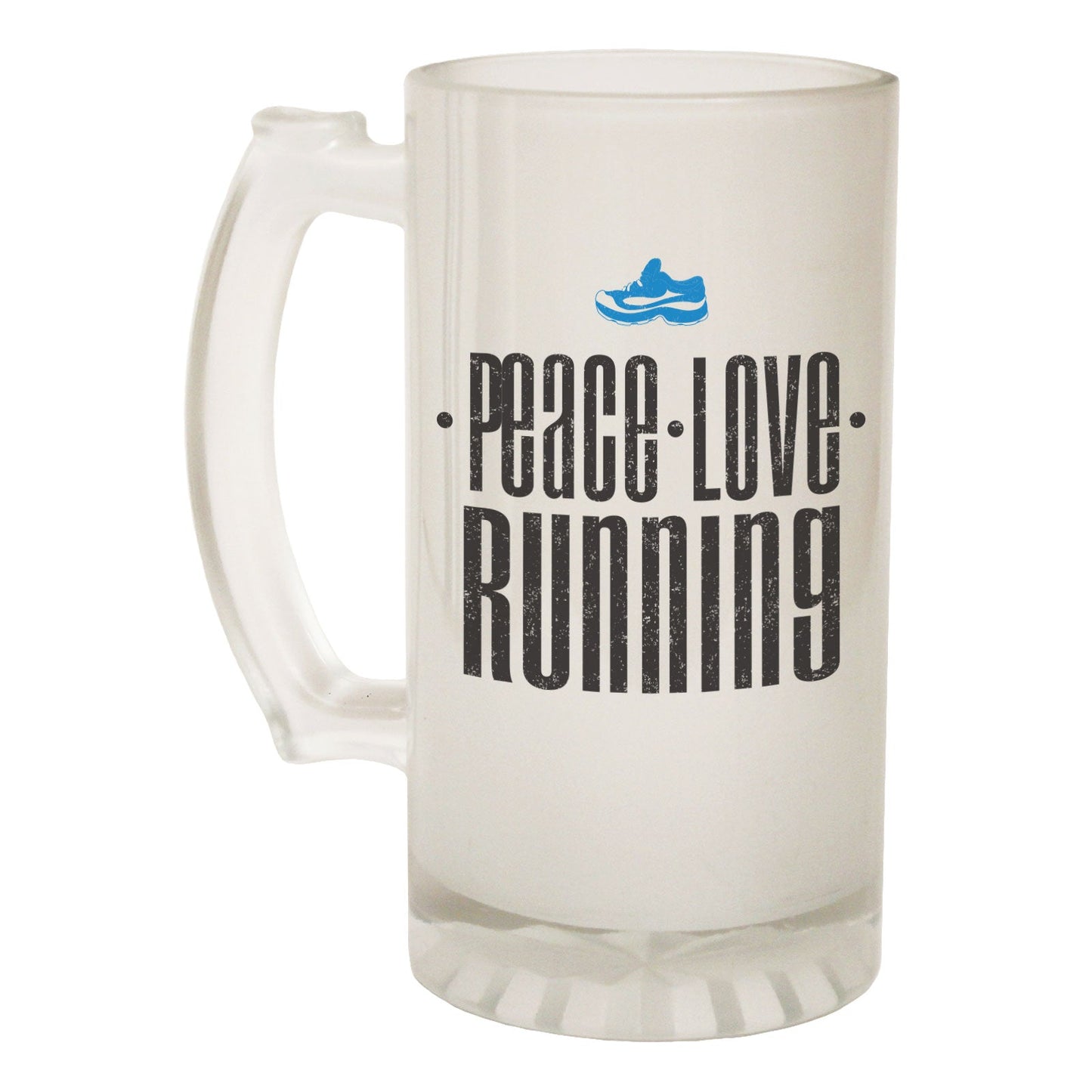 Peace Love Running - Novelty Funny Frosted Stein - Gift Boxed