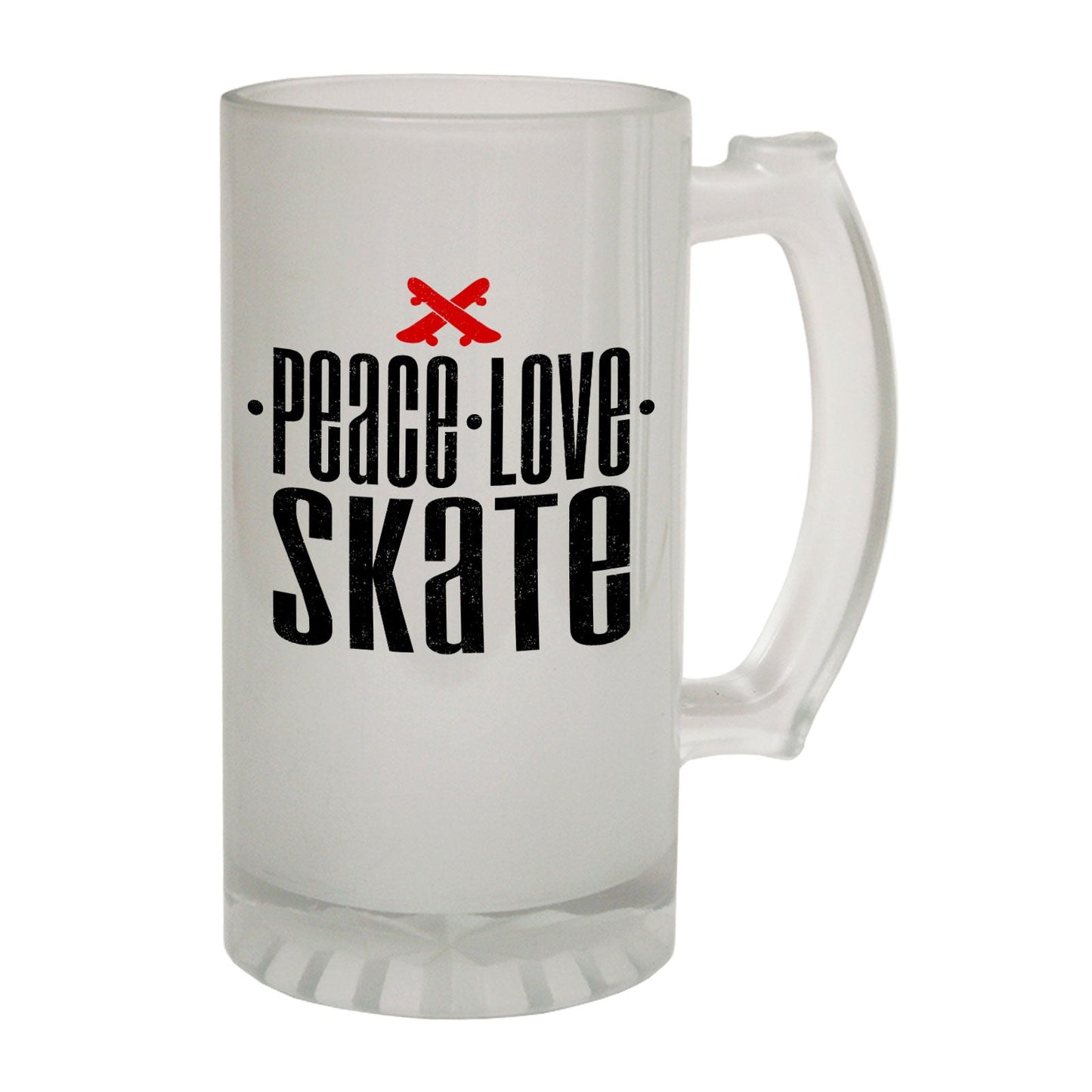Peace Love Skate Board - Novelty Funny Frosted Stein - Gift Boxed