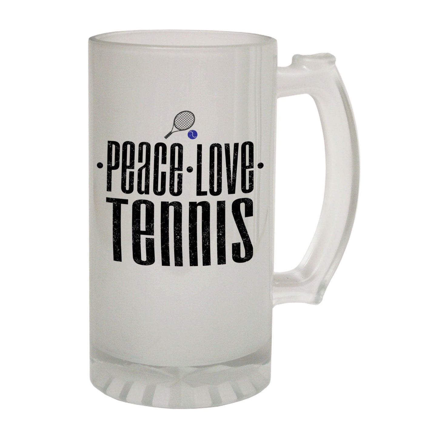 Peace Love Tennis Player - Novelty Funny Frosted Stein - Gift Boxed