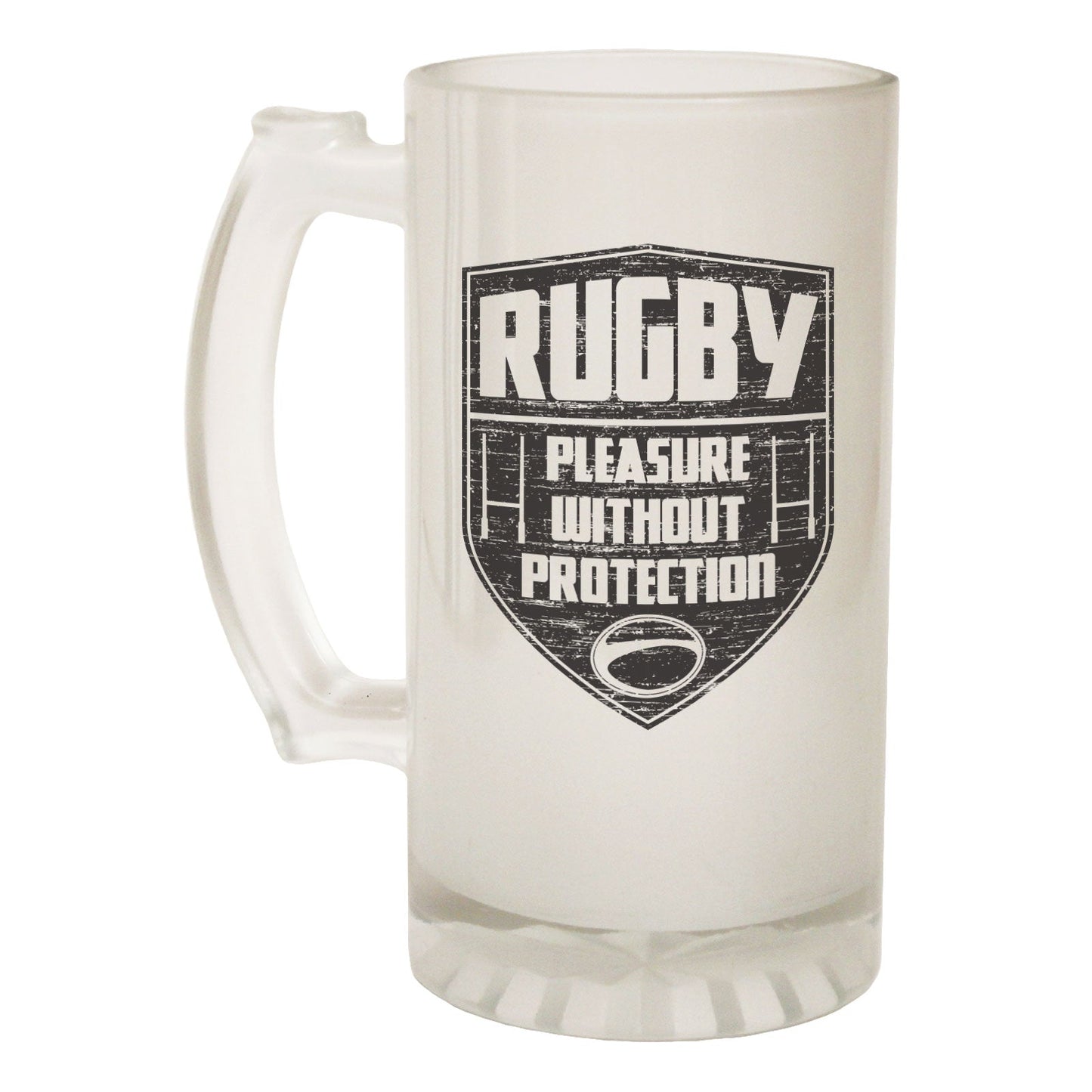 Pleasure Without Protect Rugby - Novelty Funny Frosted Stein - Gift Boxed