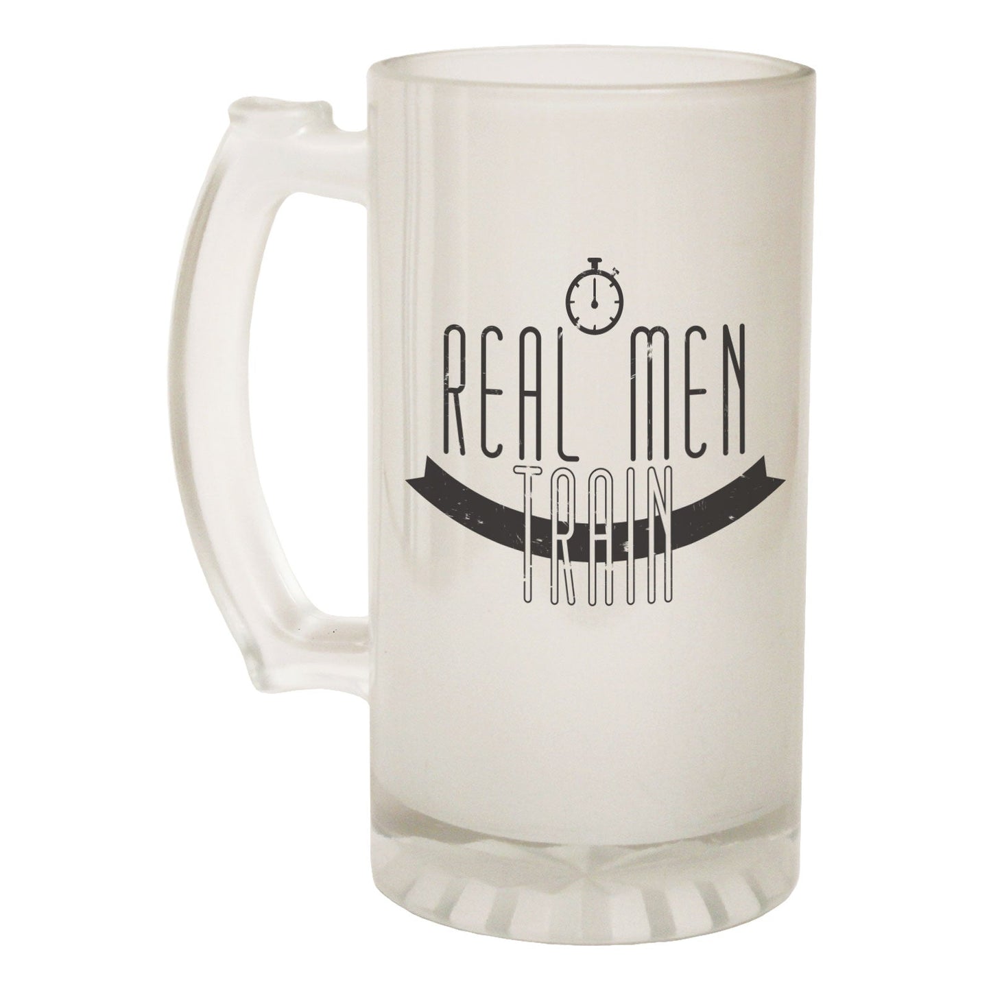 Real Men Train Gym Weights - Novelty Funny Frosted Stein - Gift Boxed
