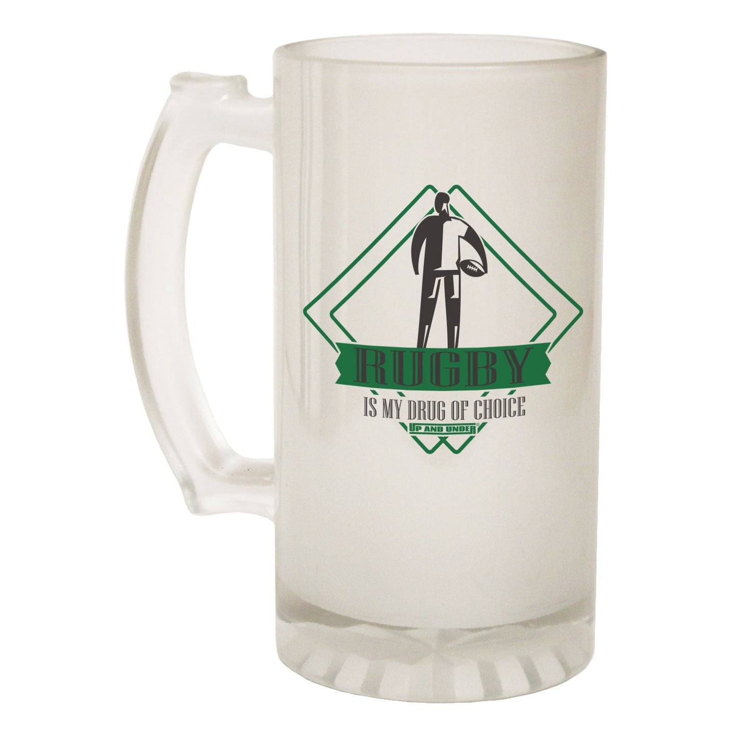 Rugby Drug Of Choice - Novelty Funny Frosted Stein - Gift Boxed