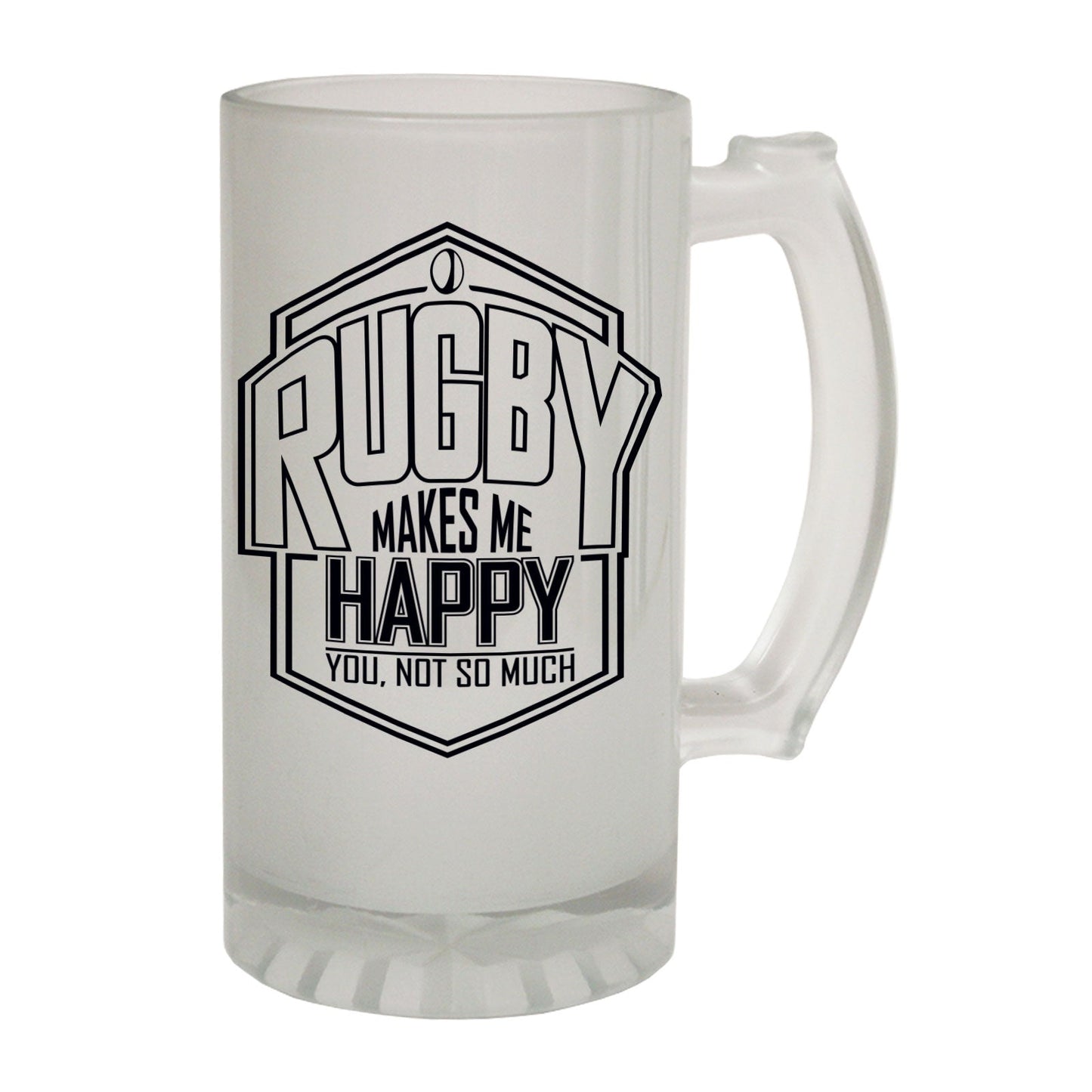Rugby Makes Me Happy - Novelty Funny Frosted Stein - Gift Boxed