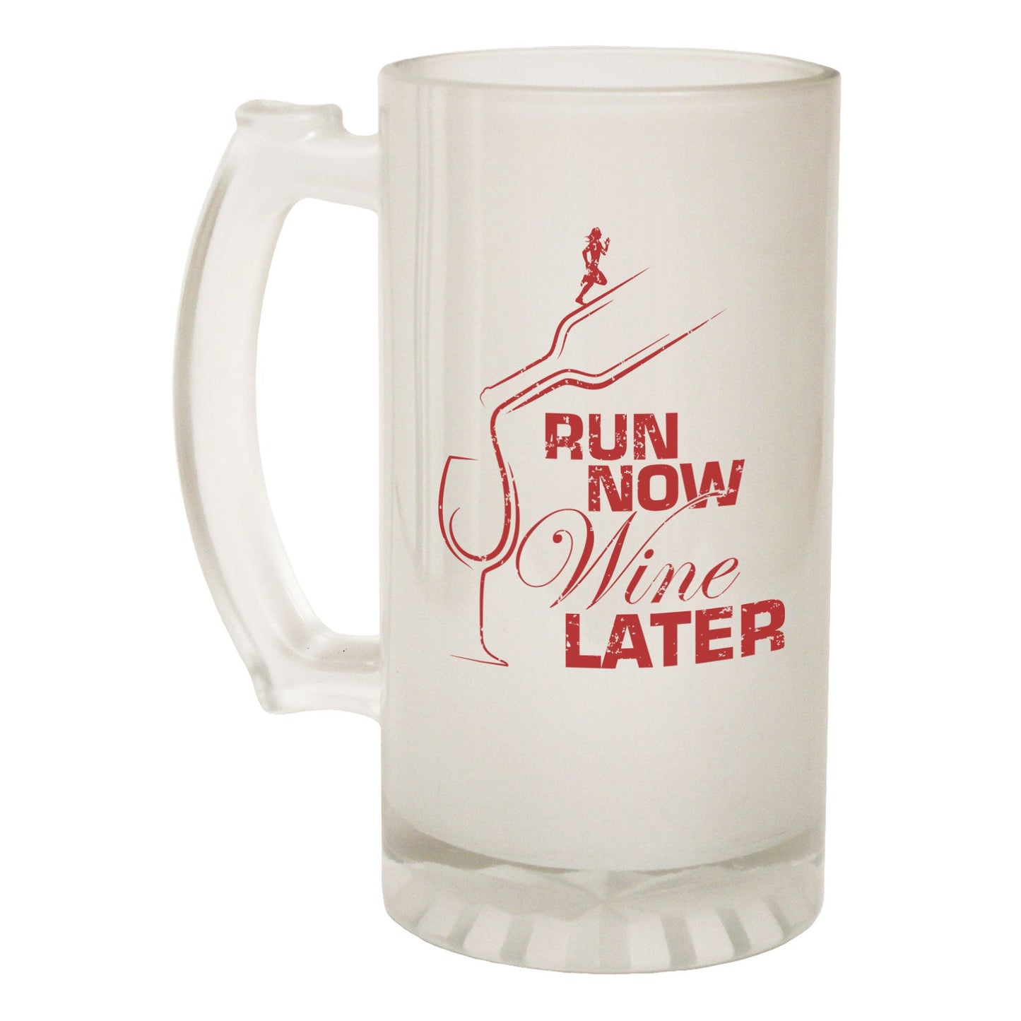Run Now Wine Later Running - Novelty Funny Frosted Stein - Gift Boxed