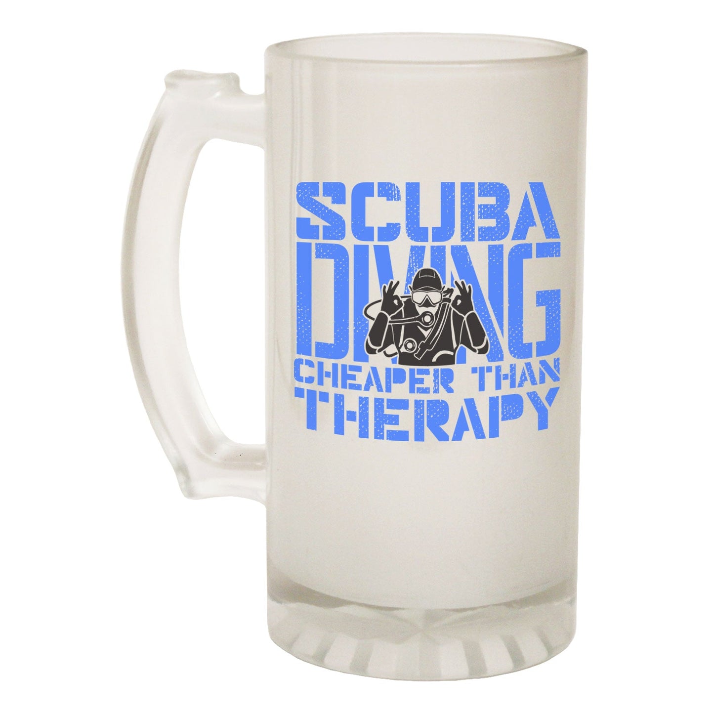 Scuba Diving Therapy Deep - Novelty Funny Frosted Stein - Gift Boxed