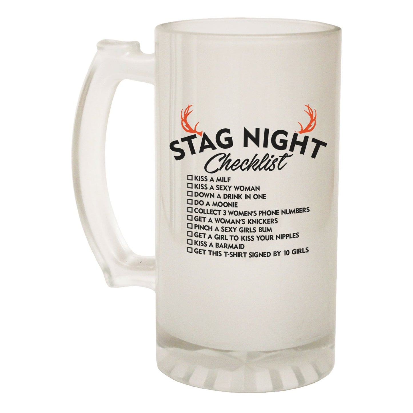 Stag Night Checklist Him Groom - Novelty Funny Frosted Stein - Gift Boxed