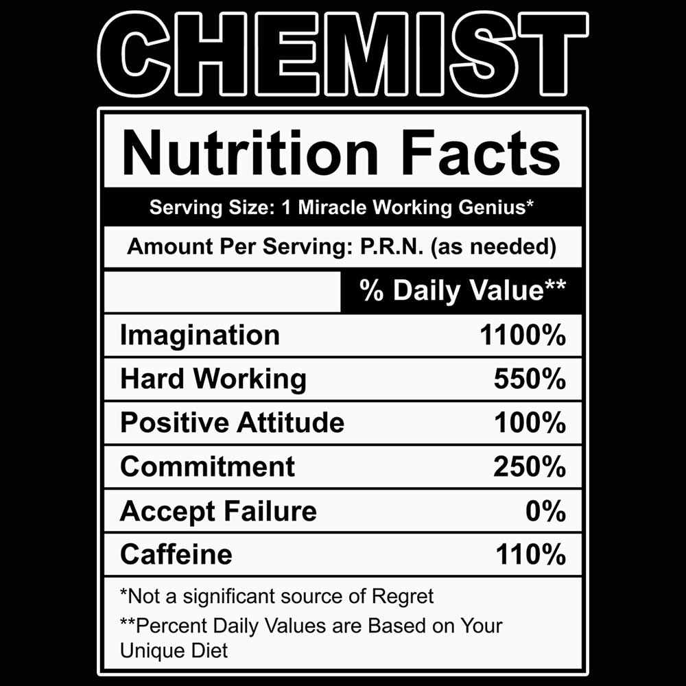 Chemist Nutrition Facts - Mens 123t Funny T-Shirt Tshirts