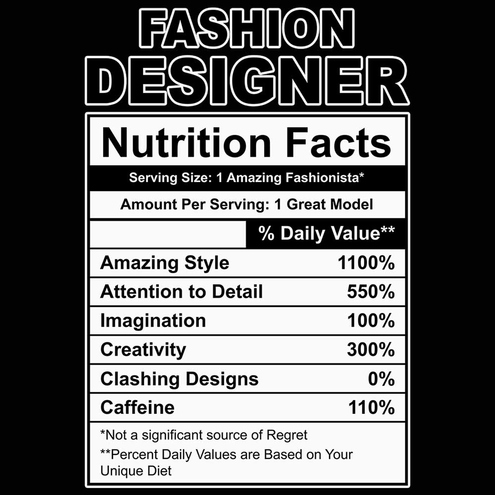 Fashion Designer Nutrition Facts - Mens 123t Funny T-Shirt Tshirts