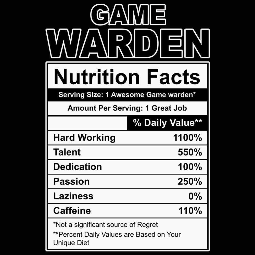 Game Warden Nutrition Facts - Mens 123t Funny T-Shirt Tshirts