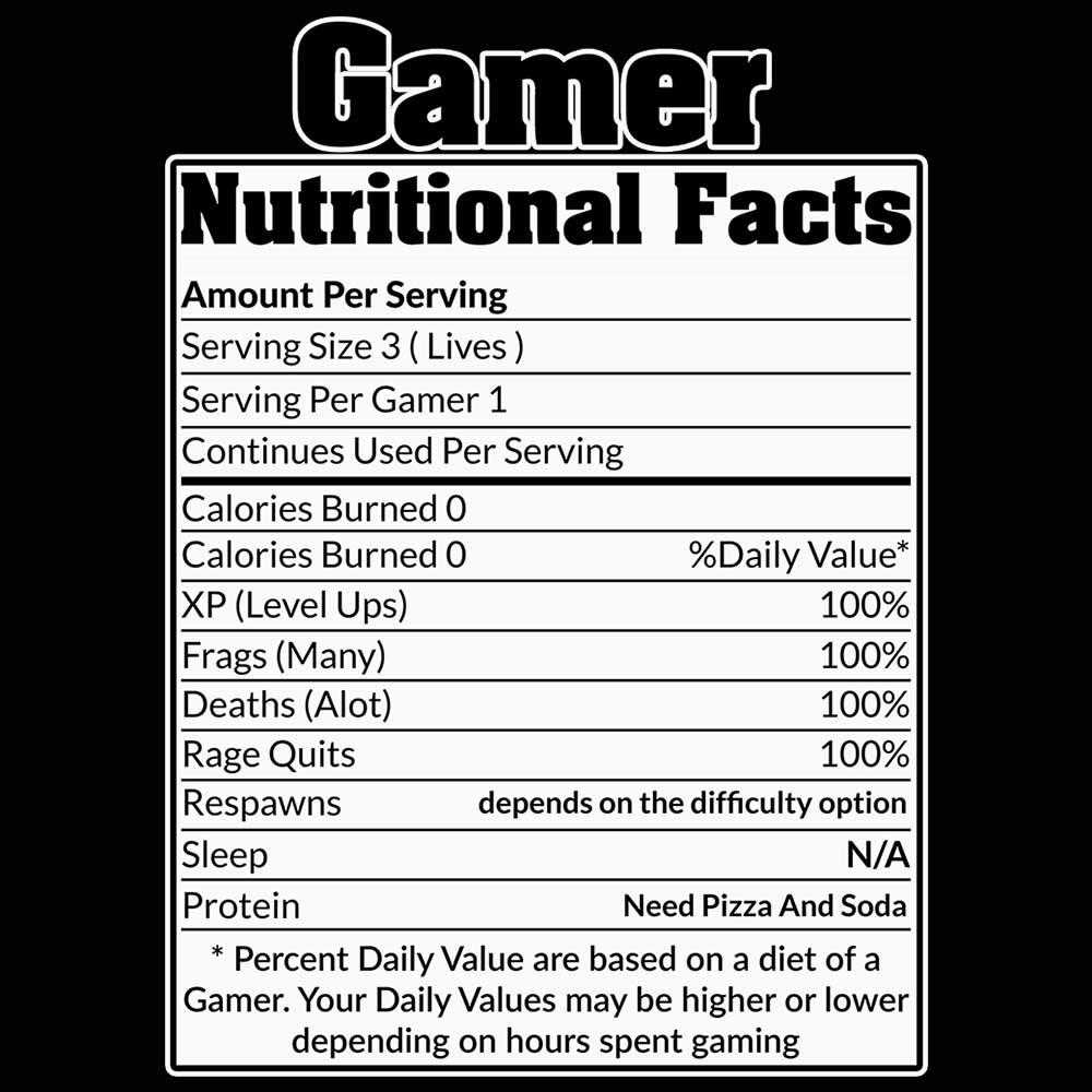 Gamer Nutritional Facts - Mens 123t Funny T-Shirt Tshirts