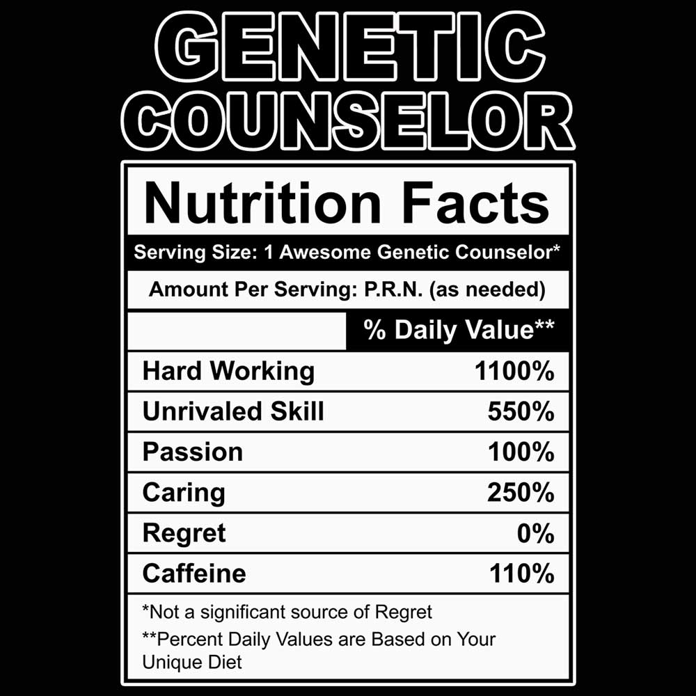 Genetic Counselor Nutrition Facts - Mens 123t Funny T-Shirt Tshirts