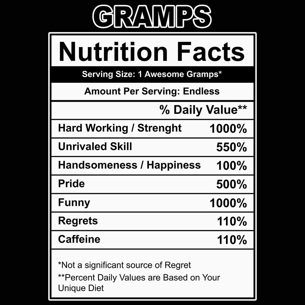 Gramps Nutrition Facts - Mens 123t Funny T-Shirt Tshirts
