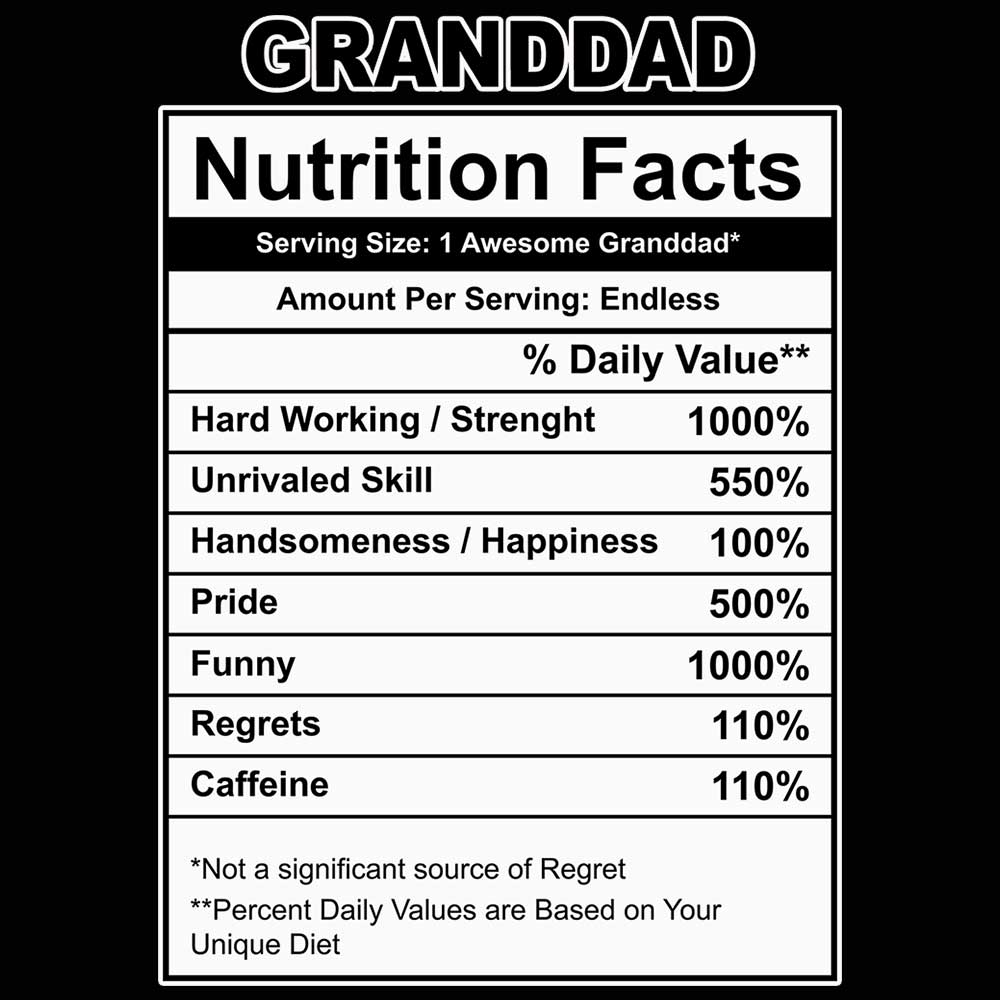 Granddad Nutrition Facts - Mens 123t Funny T-Shirt Tshirts