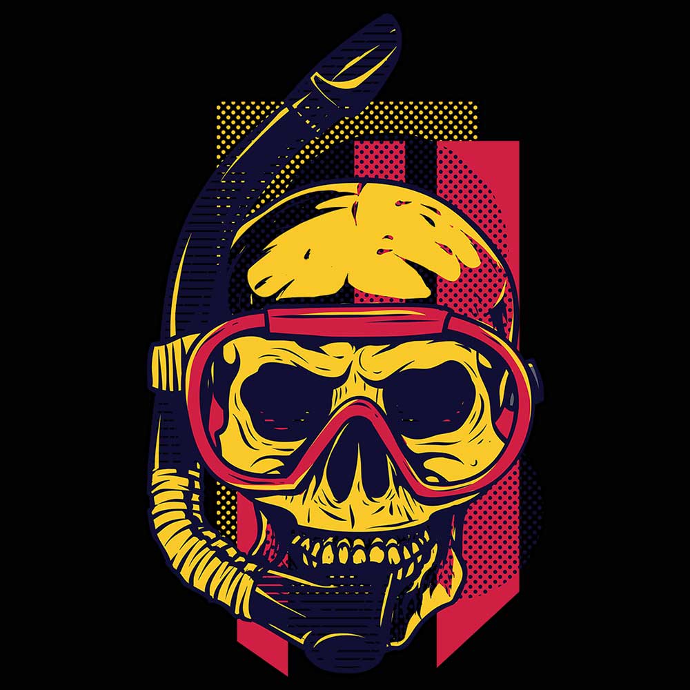 Retro Skull Diver Open Water - Mens 123t Funny T-Shirt Tshirts