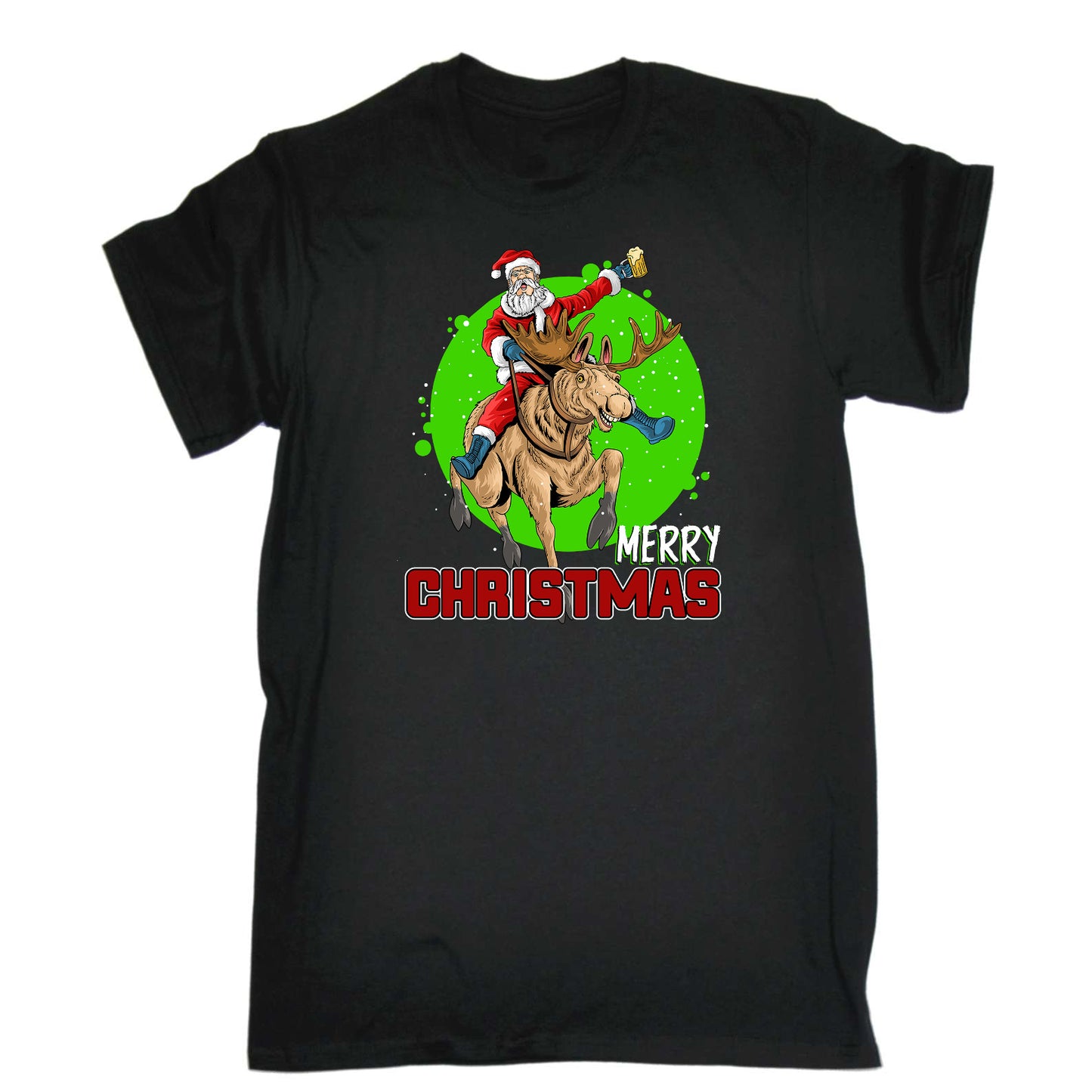 Merry Christmas Santa Riding Reindeer Beer - Mens Funny T-Shirt Tshirts