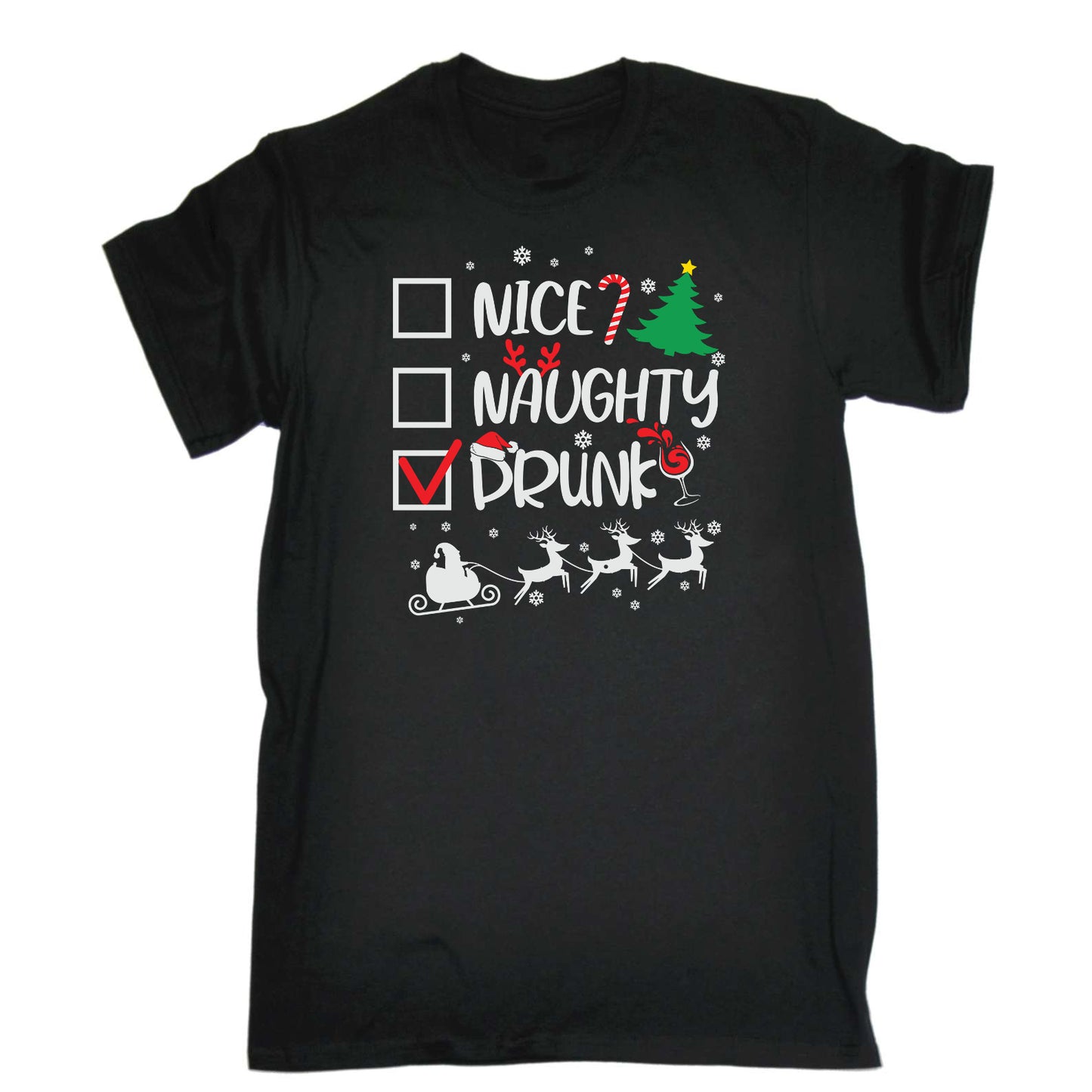 Nice Naughty Drunk Christmas Funny - Mens Funny T-Shirt Tshirts