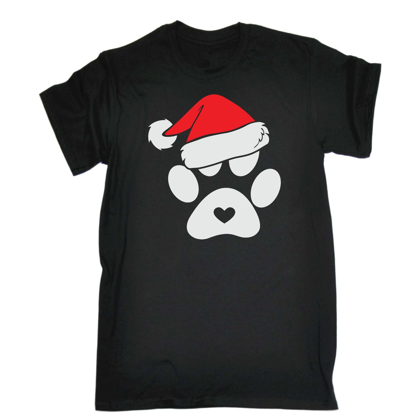 Paw Print Santa Christmas Hat Dog - Mens Funny T-Shirt Tshirts