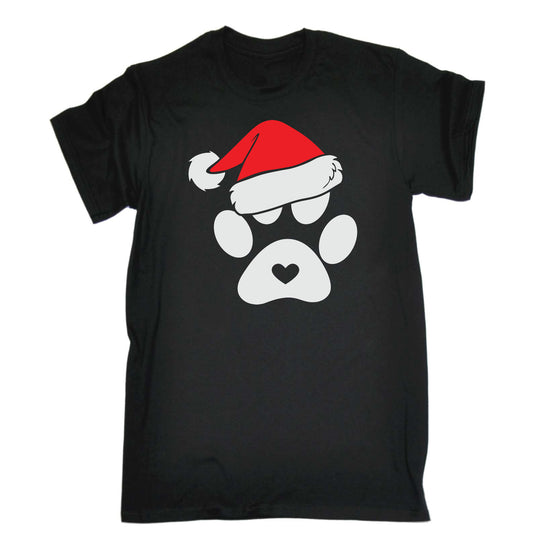 Paw Print Santa Christmas Hat Dog - Mens Funny T-Shirt Tshirts