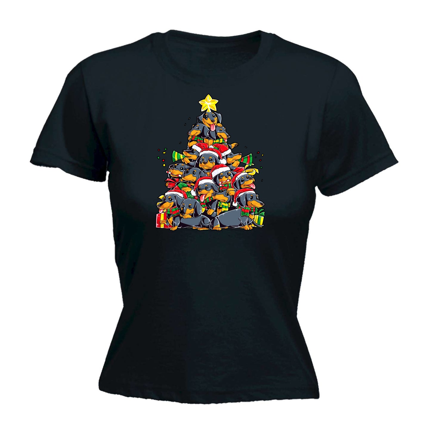 Christmas Tree Sausage Dog Puppy Xmas - Funny Womens T-Shirt Tshirt