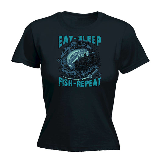 Eat Sleep Fish Repeat Fishing - Funny Womens T-Shirt Tshirt