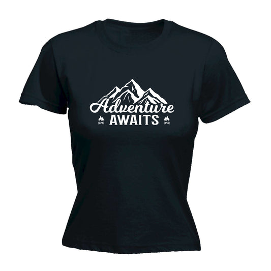 Adventure Awaits Camping Camp Outdoors - Funny Womens T-Shirt Tshirt