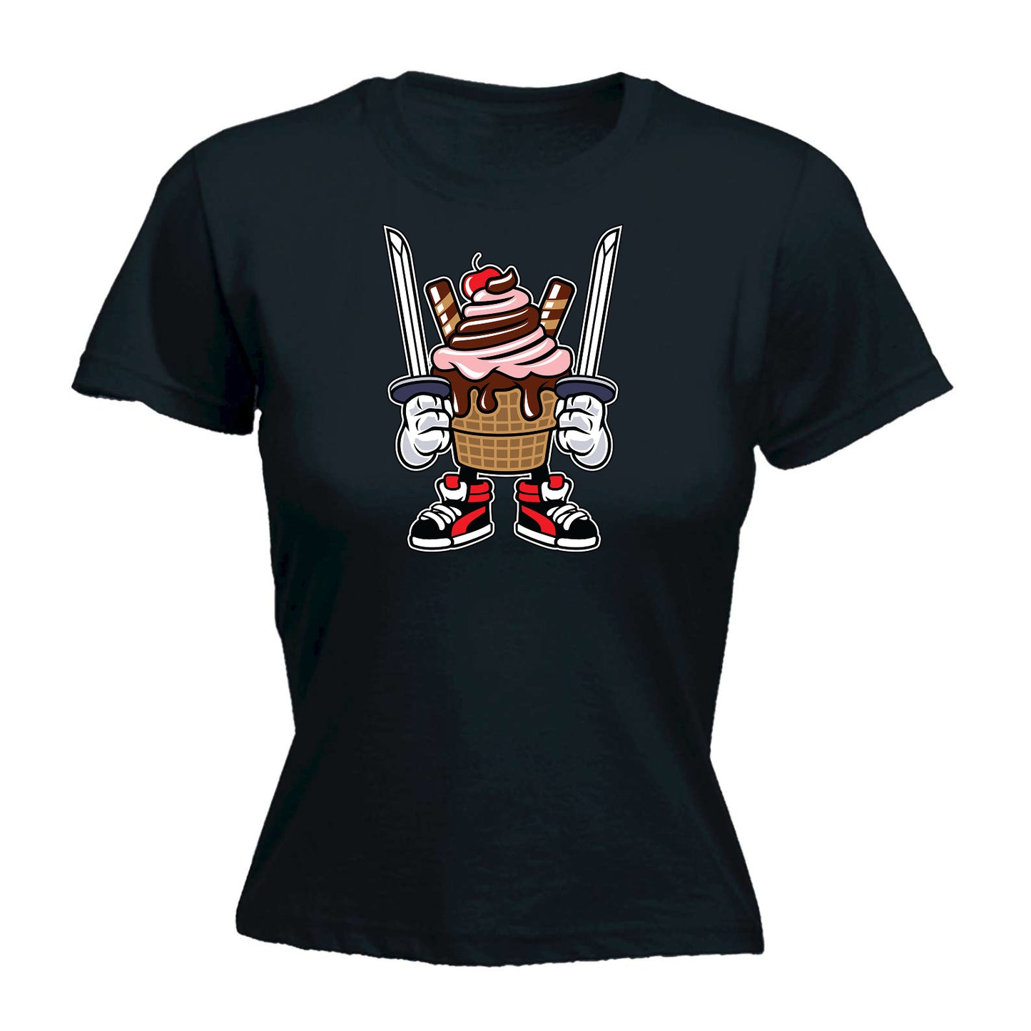 Ice Cream Ninja Cartoon - Funny Womens T-Shirt Tshirt