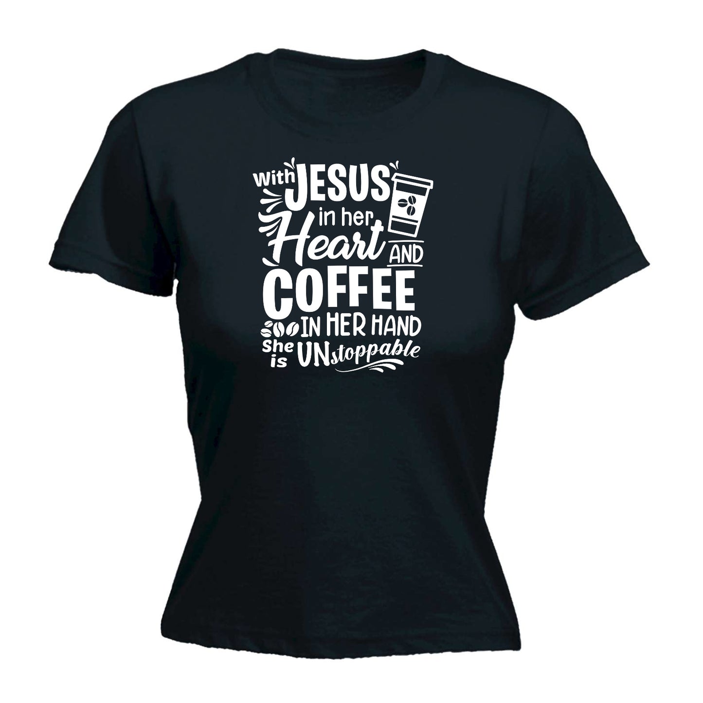 Jesus In Heart Coffee In Hand God Christian - Funny Womens T-Shirt Tshirt