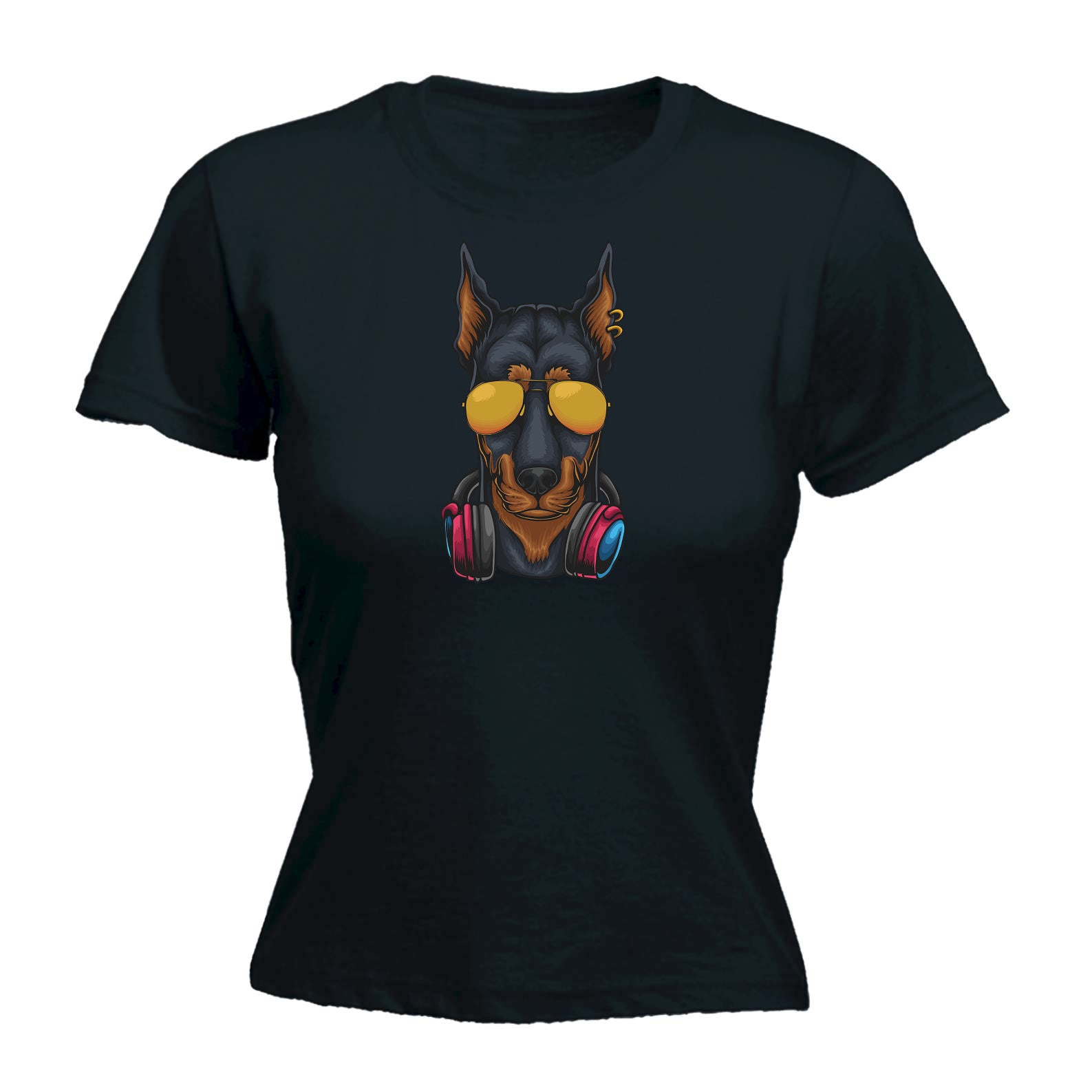 Cool Dobberman Dog Headphone Sunglasses - Funny Womens T-Shirt Tshirt