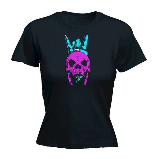 Skull Finger Horns Peace - Funny Womens T-Shirt Tshirt